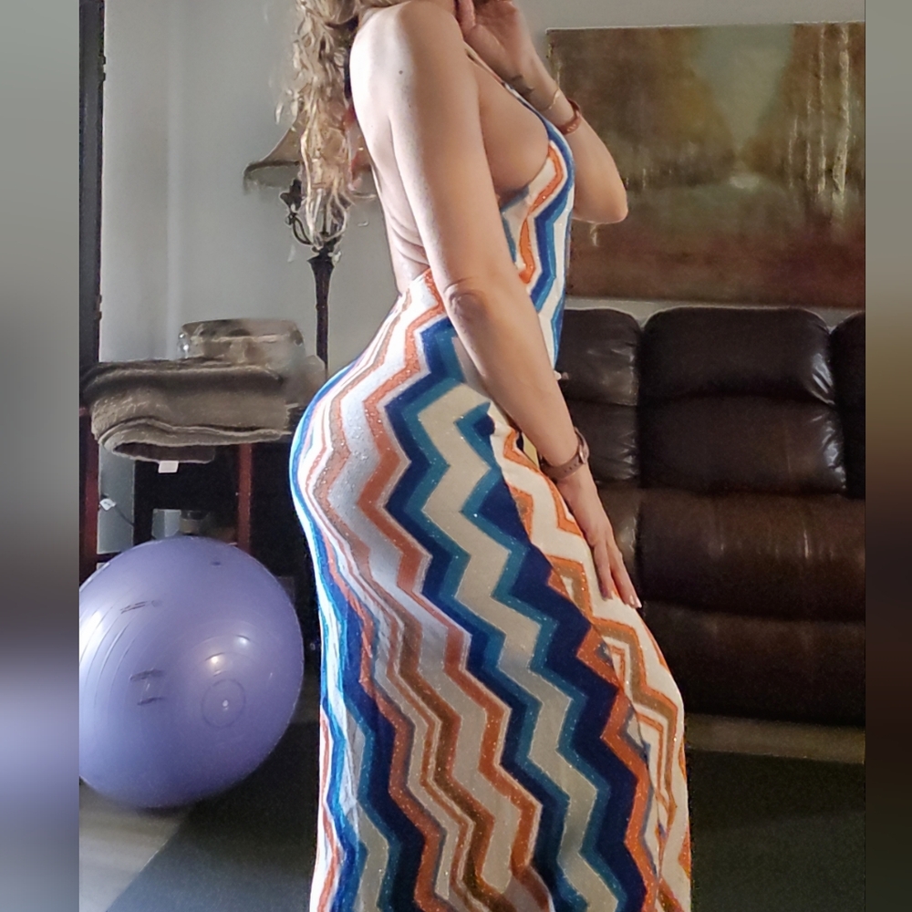 MC2 Saint Barth Strapless Zigzag Dress - Blue, Orange, White - Picture 2 of 9